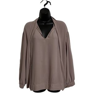 Rachel Zoe Mauve Long Sleeve Pop-Over Tie Neck V-Neck Blouse Sz L